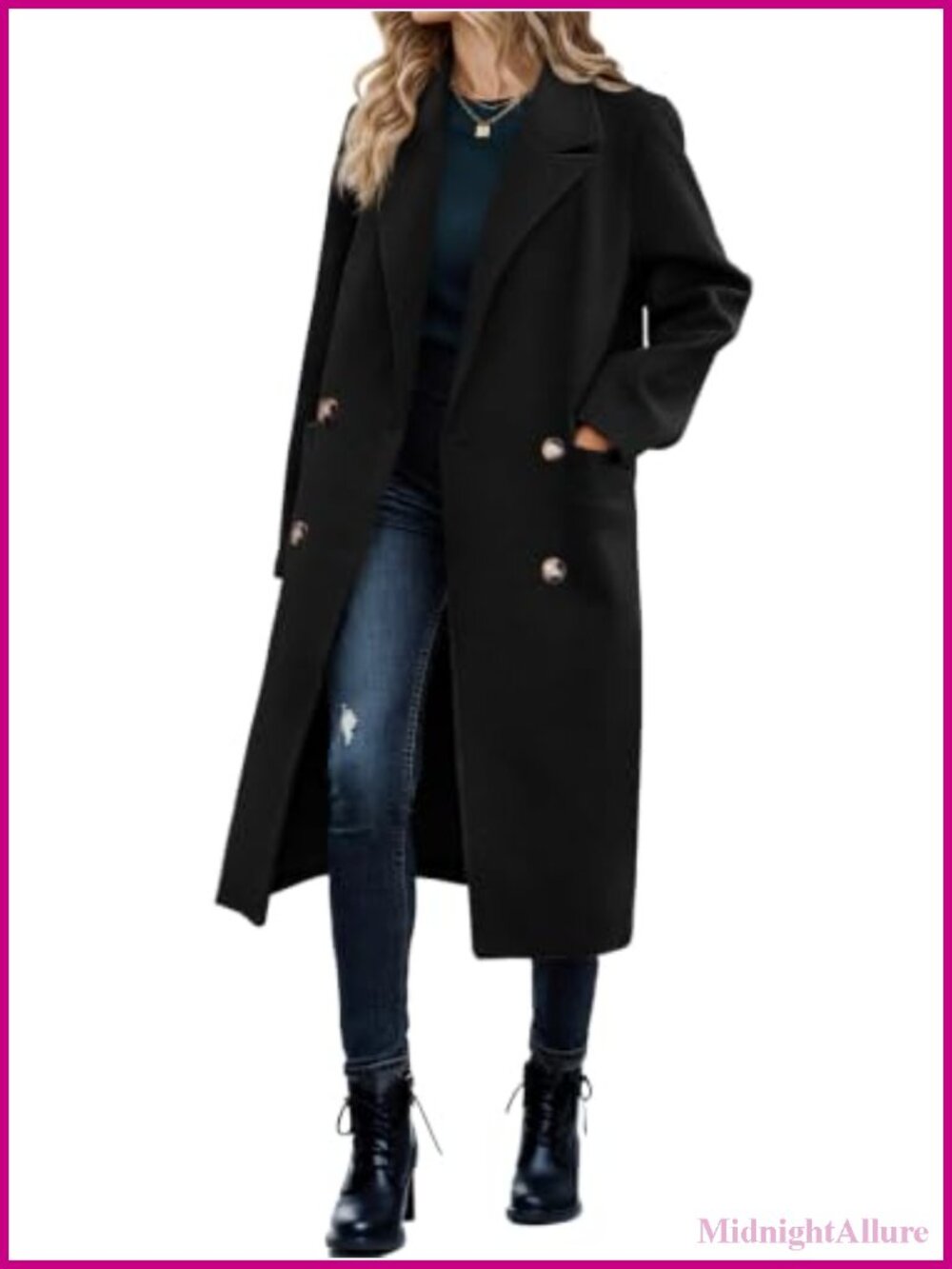 Women's Double Breasted Pea Coat Long Trench Winter Wool Blend Overcoat